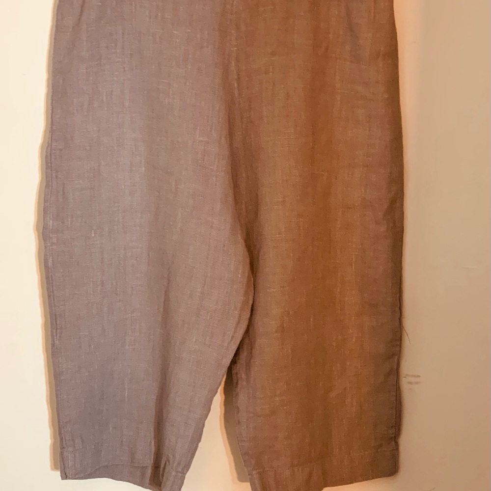 bryn Walker Tan/Grey Wide Crop Leg Linen Pants